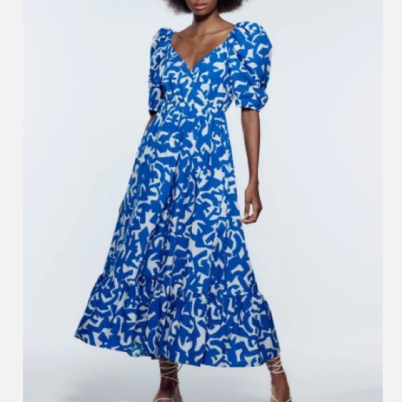 ZARA PRINTED POPLIN DRESS PUFF-SLEEVE Blogger Favorite - Picture 9 of 12